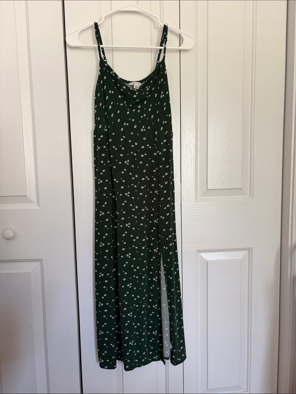 American Eagle Green Floral Midi Dress with Side Slit Size Small